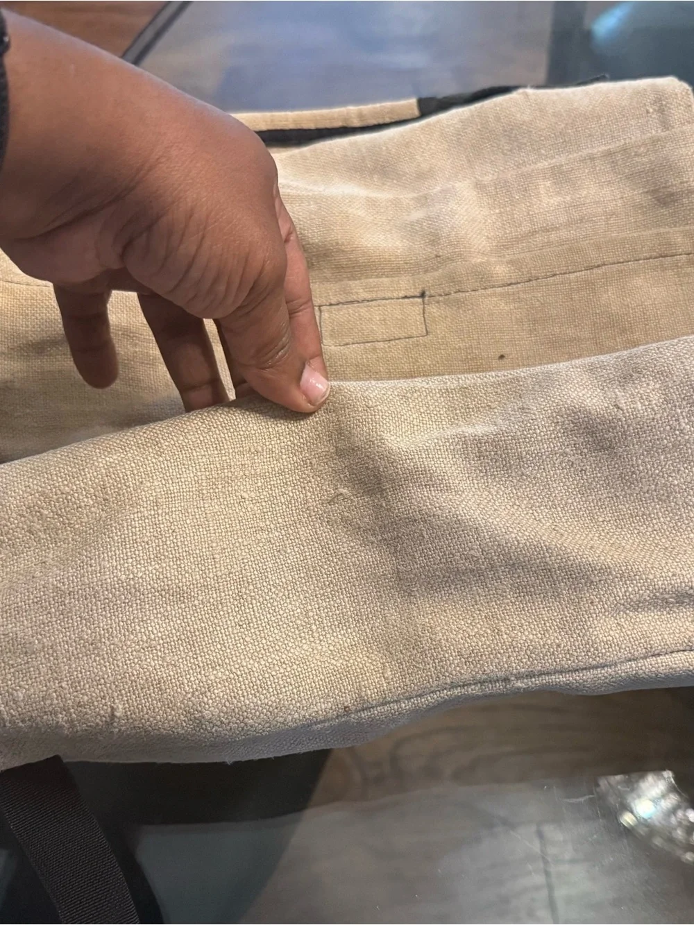 Neutral Cream Canvas Duffel Bag with Black Accents